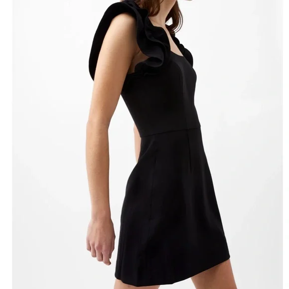 NEW FRENCH CONNECTION Womens Black Sleeveless Mini Ruffle Fit Dress LBD - Picture 15 of 16